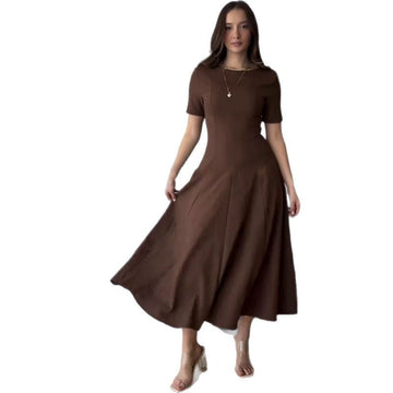 2025 New Solid Color Collar Short Sleeve Zipper Casual Commuter Dress